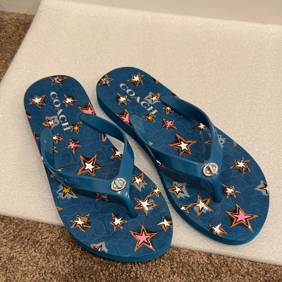 Coach Shoes - Coach Blue Starry Flip Flops sandals women’s size 7